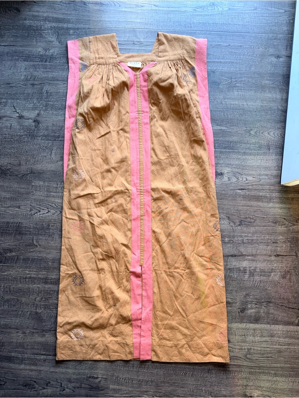 MIRTH Caftan Women's Embroidered Mustard & Coral Maxi Dress